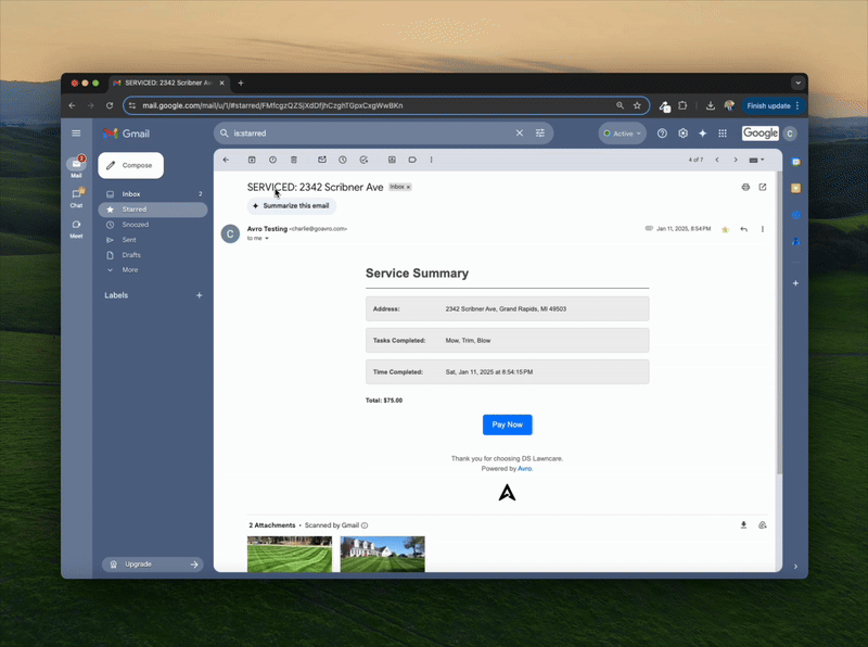 service emails preview